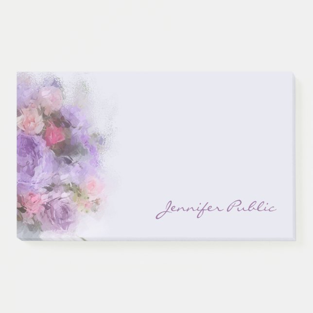 Elegant Oil Colour Flowers Hand Script Template Post-it Notes (Front)