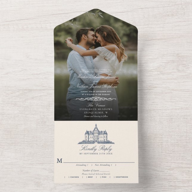 Elegant Old Chateau Manor Wedding Photo All In One Invitation (Inside)