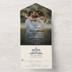 Elegant Old Chateau Manor Wedding Photo All In One Invitation