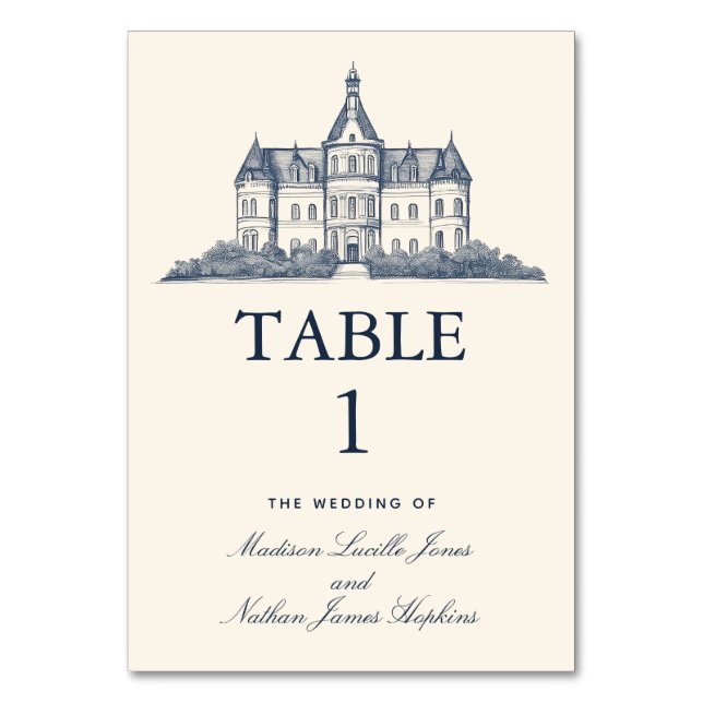 Elegant Old Chateau Manor Wedding Table Card (Front)