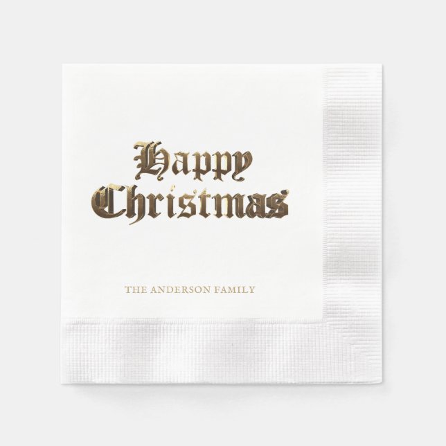 Elegant Old English Lettering Happy Christmas Napkin (Front)