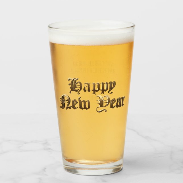 Elegant Old English Lettering Happy New Year Glass (Front Filled)