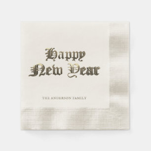 Elegant Old English Lettering Happy New Year Napkin