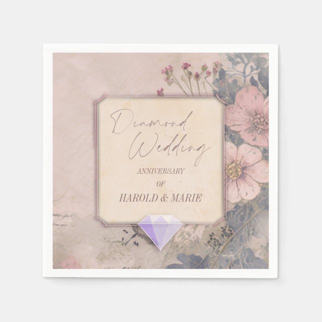 Elegant Old Fashioned 60th Diamond Wedding Napkin (Front)