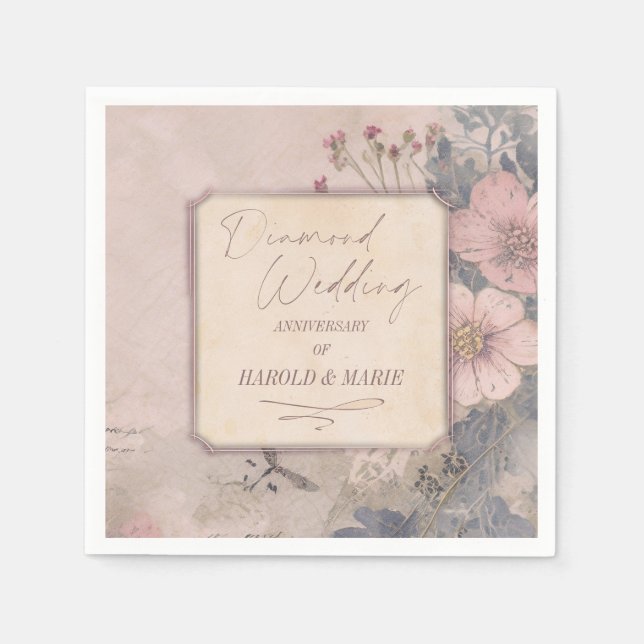 Elegant Old Fashioned 60th Diamond Wedding Napkin (Front)