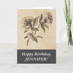 Elegant, Old Fashioned Look Flowers Happy Birthday Card