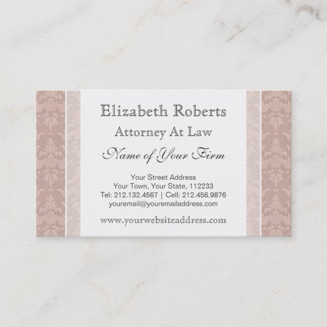 Elegant Old Fashioned Vintage Taupe Damask Business Card (Front)