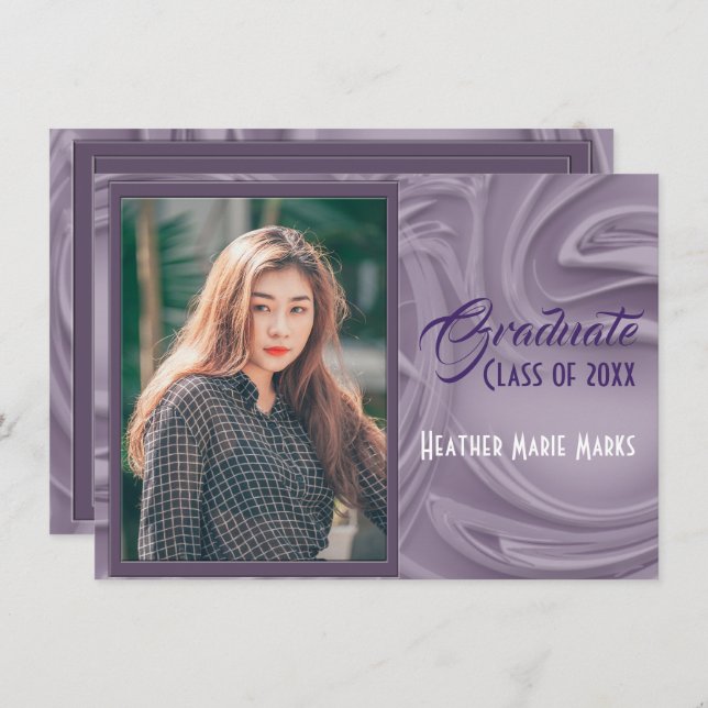 Elegant Old Lavender Photo Graduation Invitation (Front/Back)