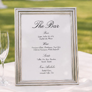 Elegant Old Money Black and Ivory Wedding Bar Poster