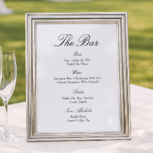 Elegant Old Money Black and White Wedding Bar Poster