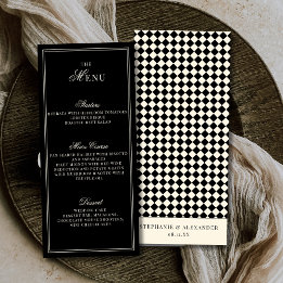 Elegant Old Money Black Ivory Checkered Wedding Menu