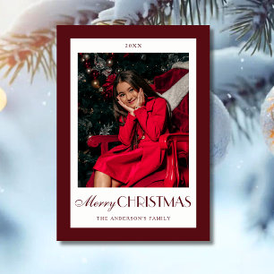 Elegant Old Money Burgundy 1 Photo Christmas Holiday Card