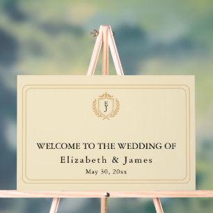 Elegant Old Money Crest - Ivory & Gold Wedding Acrylic Sign