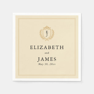 Elegant Old Money Crest - Ivory & Gold Wedding Napkin