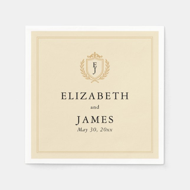Elegant Old Money Crest - Ivory & Gold Wedding Napkin (Front)