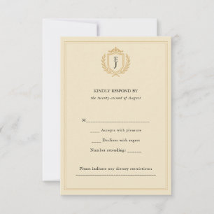 Elegant Old Money Crest - Ivory & Gold Wedding RSVP Card