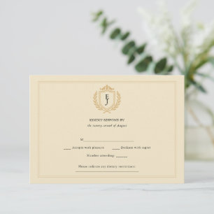 Elegant Old Money Crest - Ivory & Gold Wedding RSVP Card