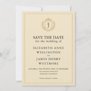 Elegant Old Money Crest - Ivory & Gold Wedding Save The Date
