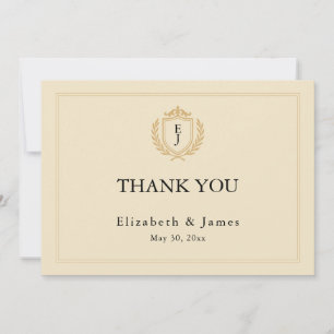 Elegant Old Money Crest - Ivory & Gold Wedding Thank You Card
