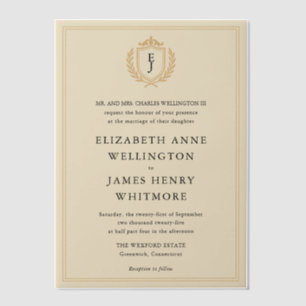 Elegant Old Money Crest - Ivory & Gold Wedding Vellum Invitations