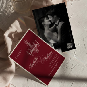 Elegant Old Money Deep Burgundy Timeless Wedding Invitation