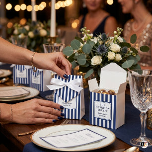 Elegant Old Money Navy Blue Striped Estate Wedding Favour Box