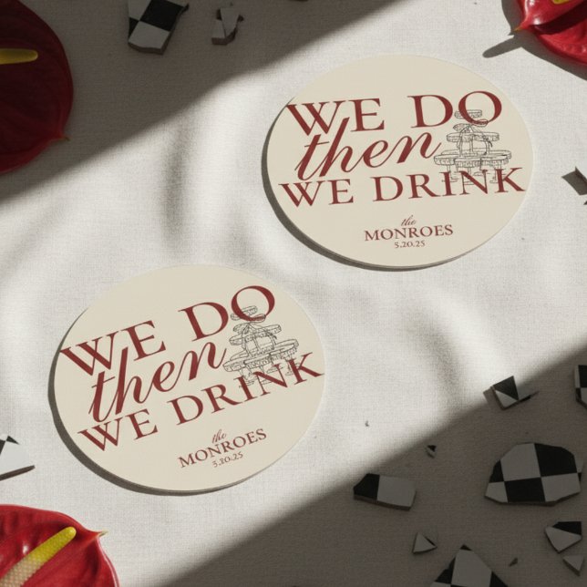 Elegant Old Money Red Paper Cocktail Wedding Favou Round Paper Coaster (Add a touch of timeless charm and playful personality to your celebration with this paper coaster!)