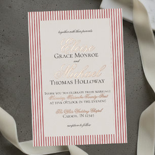 Elegant Old Money Script Red Stripe Wedding