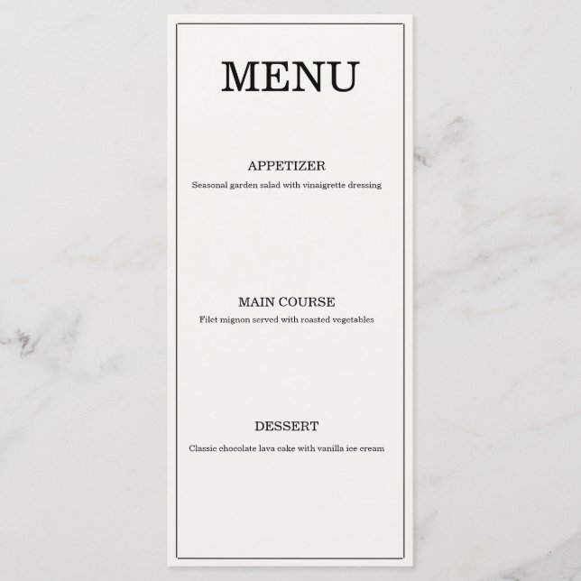 Elegant Old Money Wedding Menu Card (Front)