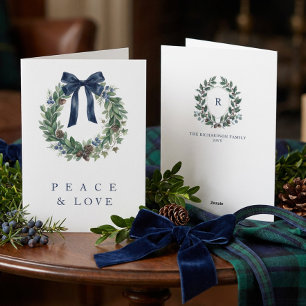 Elegant Old Money Wreath and Crest Christmas Holiday Card