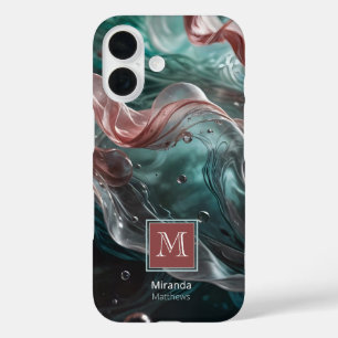Elegant Old Rose and Emerald Silk Water Typography iPhone 16 Case
