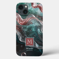 Elegant Old Rose and Emerald Silk Water Typography