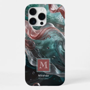 Elegant Old Rose and Emerald Silk Water Typography iPhone 16 Pro Max Case