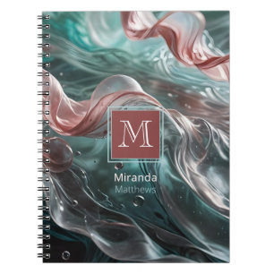 Elegant Old Rose and Emerald Silk Water Typography Notebook