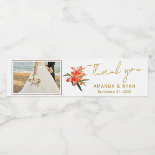 Elegant Oleander Thank you Wedding Photo Water Bottle Label