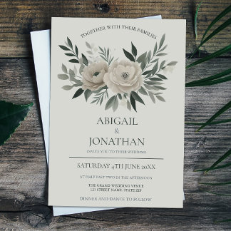 Elegant Olive And Sage Green Floral Wedding Invitation