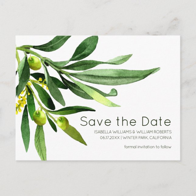Elegant Olive Boho Garden Save the Date Wedding Announcement Postcard (Front)