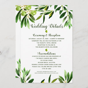 Elegant Olive Boho Garden Summer Wedding Details Invitation