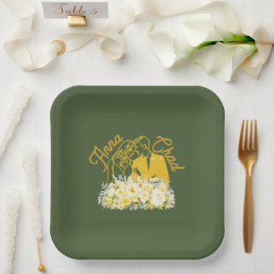 Elegant Olive Botanical Engagement Paper Plates