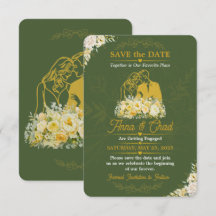 Elegant Olive Botanical Engagement Save The Date