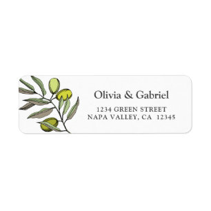 Elegant olive. Botanical simple wedding address