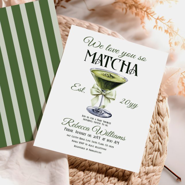 Elegant Olive Bow Love You So Matcha Baby Shower Invitation (Creator Uploaded)