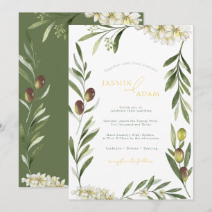 Elegant Olive Branch Botanical Wedding Invitation