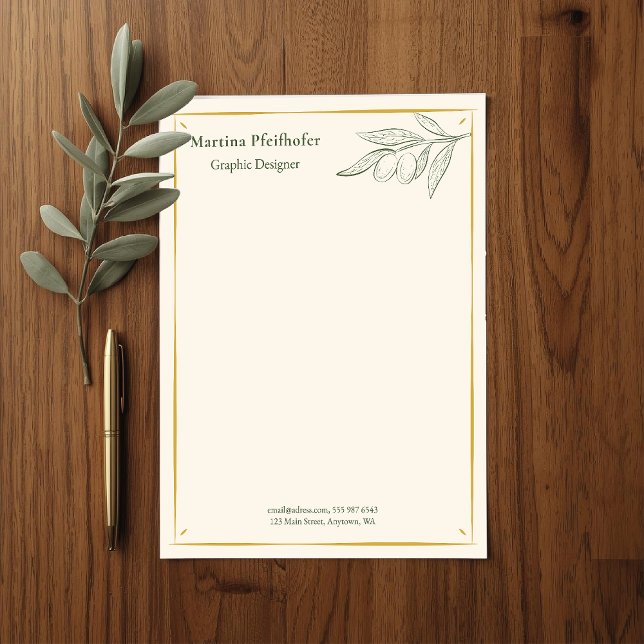 Elegant olive branch custom letterhead (Creator Uploaded)
