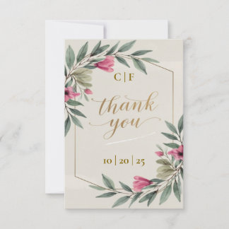 Elegant Olive Branch Custom Wedding Thank You Card