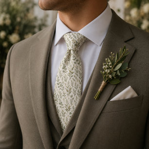 Elegant Olive Branch & Eucalyptus Botanical Tie