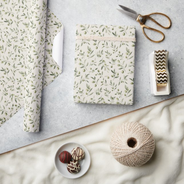 Elegant Olive Branch Greenery Gift Wrapping Paper (Crafts)