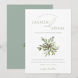 Elegant Olive Branch Mediterranean Wedding Invitation