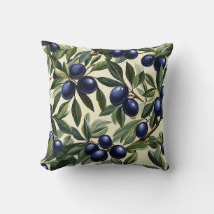 Elegant Olive Branch Pattern with Deep Blue Olives Cushion