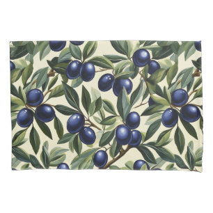 Elegant Olive Branch Pattern with Deep Blue Olives Pillowcase